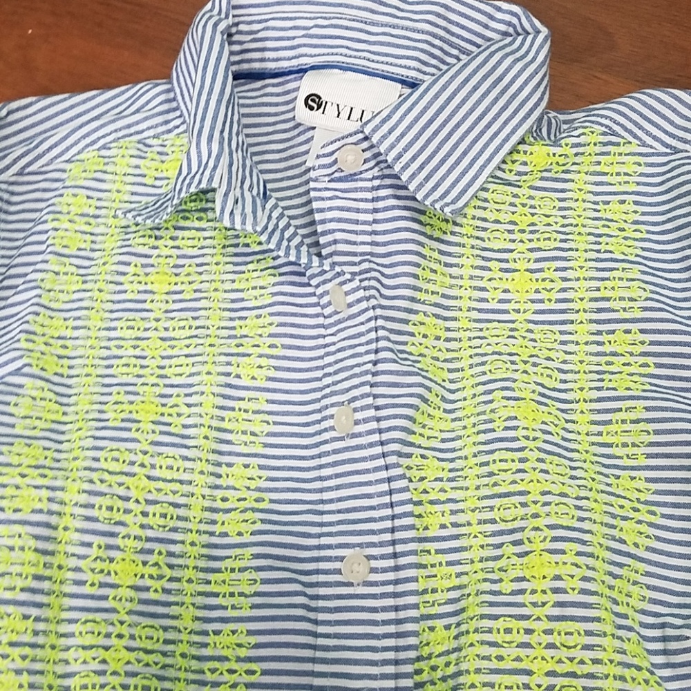 Stylus striped blouse with neon embroidery